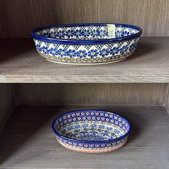 Ceramika Artystyczna- Colorful Ceramic Oval Dishes, Hand Made in Poland Set of 2 - Picture 11 of 11